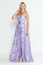 Load image into Gallery viewer, LA Merchandise LAF8235 Glitter Floral A-Line Evening Gown with Slit–Spaghetti Straps &amp; Sweetheart Neckline