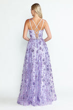 Load image into Gallery viewer, LA Merchandise LAF8235 Glitter Floral A-Line Evening Gown with Slit–Spaghetti Straps &amp; Sweetheart Neckline