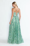 Load image into Gallery viewer, LA Merchandise LAF8235 Glitter Floral A-Line Evening Gown with Slit–Spaghetti Straps &amp; Sweetheart Neckline
