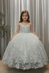 Load image into Gallery viewer, LA Merchandise LAZSCK323 Girls 3D Floral Sweetheart A-Line Gown with Removable Straps - White - Girls Formal Dresses LAZ