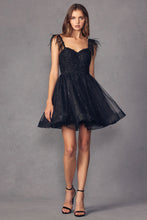 Load image into Gallery viewer, La Merchandise LAT881 Feather Straps Short Cocktail A-line Dress - BLACK - LA Merchandise