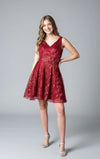 Load image into Gallery viewer, Wholesale Short Glitter Print V-Neck Dress LAZKY72534 | La Merchandise - BURGUNDY - Short Cocktail Dresses LAZ