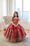 Load image into Gallery viewer, LA Merchandise LAZKY230 Girls Embroidered Cold Shoulder Floor-Length A-Line Gown - Burgundy - Girls Formal Dresses LAZ