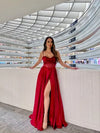 Cargar imagen en el visor de la galería, LAHL2861L Wholesale Long Satin Corset Prom Dress with Beaded Sheer Bodice Pockets &amp; Lace-Up Back - - Long Formal Dress LAH