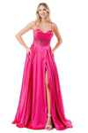 Cargar imagen en el visor de la galería, LAHL2861L Wholesale Long Satin Corset Prom Dress with Beaded Sheer Bodice Pockets &amp; Lace-Up Back - - Long Formal Dress LAH