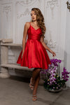 Load image into Gallery viewer, LA Merchandise LA1654 V Neck A-Line Short Satin Dress - - LA Merchandise