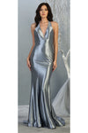 Load image into Gallery viewer, Wholesale Satin Halter Neck Bridesmaid Dress Sleeveless Deep V-Neck Fitted Gown by LA1740 - DUSTY BLUE - Dresses LA Merchandise