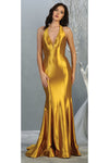 Load image into Gallery viewer, Wholesale Satin Halter Neck Bridesmaid Dress Sleeveless Deep V-Neck Fitted Gown by LA1740 - METALLIC GOLD - Dresses LA Merchandise