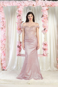 LA Merchandise LA2005 Off-Shoulder Lace Appliqued Evening Dress - DUSTY ROSE - Dress LA Merchandise