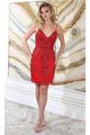 Load image into Gallery viewer, LA Merchandise LA2060 Short Fitted Semi-Sheer Bodice Cocktail Dress - RED - Dress LA Merchandise