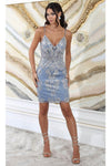 Load image into Gallery viewer, LA Merchandise LA2060 Short Fitted Semi-Sheer Bodice Cocktail Dress - DUSTY BLUE - Dress LA Merchandise