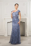 Load image into Gallery viewer, LA Merchandise LA2062 Cap Sleeve Fitted Mother of Bride Evening Gown - DUSTY BLUE - Dress LA Merchandise