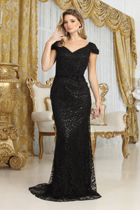LA Merchandise LA2062 Cap Sleeve Fitted Mother of Bride Evening Gown - BLACK - Dress LA Merchandise
