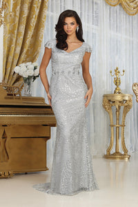 LA Merchandise LA2062 Cap Sleeve Fitted Mother of Bride Evening Gown - SILVER - Dress LA Merchandise