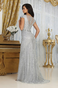 LA Merchandise LA2062 Cap Sleeve Fitted Mother of Bride Evening Gown - - Dress LA Merchandise