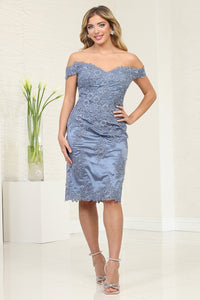 LA Merchandise LA2070 Sweetheart Knee Length Cocktail Lace Dress - DUSTY BLUE - Dress LA Merchandise