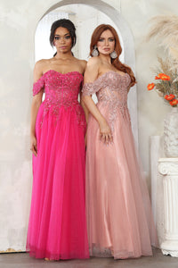 LA Merchandise LA2079 Shimmering Beaded Long Corset Pageant Gown - ROSE GOLD - Dress LA Merchandise