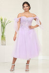 Load image into Gallery viewer, LA Merchandise LA2089 Sheer Bodice Tea Length Semi Formal Dress - LILAC - Dress LA Merchandise