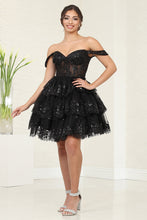 Load image into Gallery viewer, LA Merchandise LA2094 Glitter Off-Shoulder Ruffle Cocktail Dress - BLACK - Dress LA Merchandise