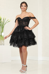 LA Merchandise LA2094 Glitter Off-Shoulder Ruffle Cocktail Dress - BLACK - Dress LA Merchandise