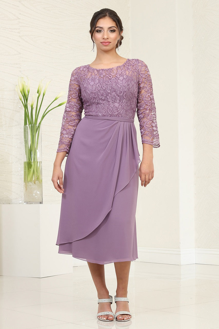 LA Merchandise LA2100 Modest Tea Length Short Mother of Bride Dress - VICTORIAN LILAC - Dress LA Merchandise