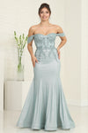 Load image into Gallery viewer, LA Merchandise LA2104 Off-Shoulder Embroidered Long Prom Gown - SAGE - Dress LA Merchandise
