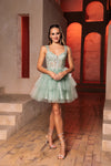 Load image into Gallery viewer, Wholesale Cocktail A-Line Spaghetti Strap Semi Formal Dress By LA2116 - SAGE - Dress LA Merchandise