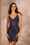 Load image into Gallery viewer, Wholesale Semi-Formal V-Neck Spaghetti Strap Party Dress By LA2128