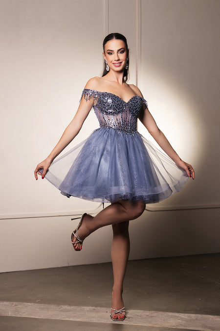 Wholesale Graduation Off Shoulder Sleeveless Hoco Dress By LA2129