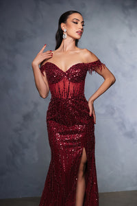 Wholesale Gala Dress Prom Off-Shoulder Sequin Sheath Gown By LA2132