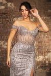 Load image into Gallery viewer, Wholesale Gala Dress Prom Off-Shoulder Sequin Sheath Gown By LA2132