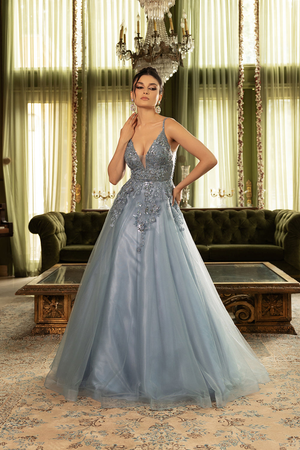Wholesale Special Occasion Dress Plunging Neck A-Line Dress By LA2135