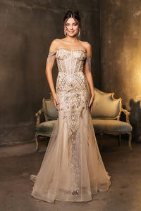 Wholesale Formal Dress Off-Shoulder Mermaid Sequin Gala Gown By LA2136