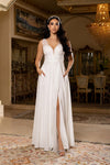 Load image into Gallery viewer, LA2137 Wholesale Ivory Lace Appliqué A-Line Wedding Dress with Pockets &amp; Shimmer Chiffon Skirt - IVORY - Wedding Dress LA Merchandise