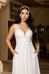 Load image into Gallery viewer, LA2137 Wholesale Ivory Lace Appliqué A-Line Wedding Dress with Pockets &amp; Shimmer Chiffon Skirt - - Wedding Dress LA Merchandise