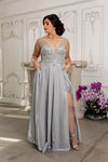 Load image into Gallery viewer, Wholesale Plunging V-Neck High Slit Plus Size Evening Dress By LA2137B - - Dress LA Merchandise
