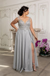 Load image into Gallery viewer, Wholesale Plunging V-Neck High Slit Plus Size Evening Dress By LA2137B - - Dress LA Merchandise