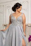 Load image into Gallery viewer, Wholesale Plunging V-Neck High Slit Plus Size Evening Dress By LA2137B - - Dress LA Merchandise