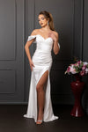 Load image into Gallery viewer, Wholesale Off-Shoulder Ruched Satin Sheath Wedding Dress with High Slit Bridal Gown by LA2138
