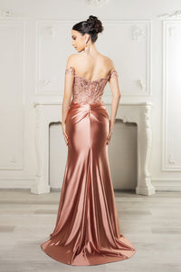 Wholesale Long Formal Dress Off The Shoulder Sequin High Slit Gown By LA2157