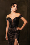 Load image into Gallery viewer, LA Merchandise LA2158 Off-Shoulder Embroidered High Slit Evening Gown with Train - - Prom Dress LA Merchandise