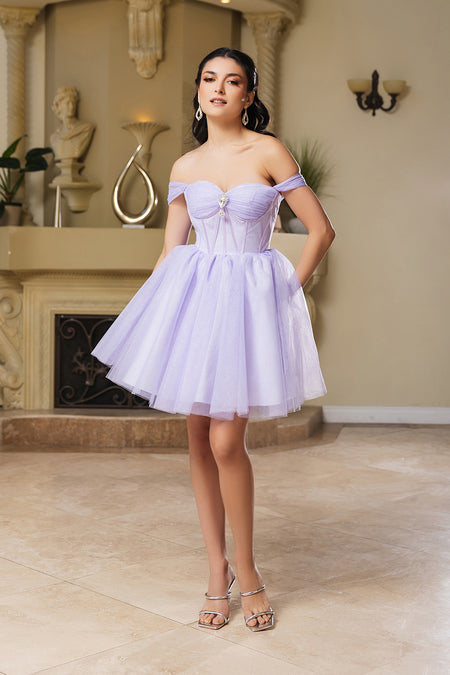 Wholesale Cocktail Sweetheart Off The Shoulder A-Line Hoco Dress By LA2159