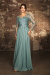 Load image into Gallery viewer, Wholesale Mother Of The Groom Dress Long Sleeve A-Line Gown By LA2161 - SAGE - Dress LA Merchandise