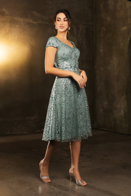 Wholesale Mother Of The Bride V-Neck Sequin A-Line Dress By LA2162