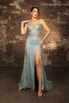 Load image into Gallery viewer, Wholesale Prom Dress Deep V-Neck High Slit Fitted Gala Gown By LA2166