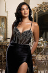 Load image into Gallery viewer, Wholesale Satin Beaded Corset Gown with High Slit &amp; Lace-Up Back Evening &amp; Formal Dress By LA2168 - - Prom Dress LA Merchandise