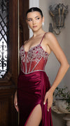 Load image into Gallery viewer, Wholesale Satin Beaded Corset Gown with High Slit &amp; Lace-Up Back Evening &amp; Formal Dress By LA2168