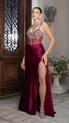 Load image into Gallery viewer, Wholesale Satin Beaded Corset Gown with High Slit &amp; Lace-Up Back Evening &amp; Formal Dress By LA2168