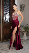 Load image into Gallery viewer, Wholesale Satin Beaded Corset Gown with High Slit &amp; Lace-Up Back Evening &amp; Formal Dress By LA2168