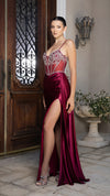 Load image into Gallery viewer, Wholesale Satin Beaded Corset Gown with High Slit &amp; Lace-Up Back Evening &amp; Formal Dress By LA2168
